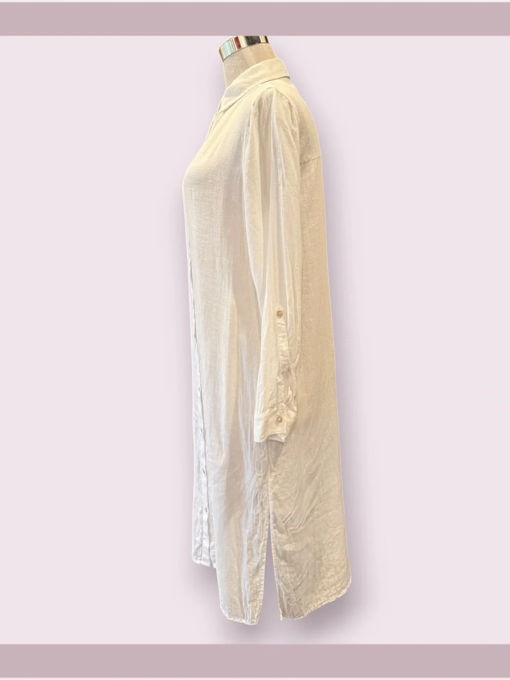 Tahari White Linen Button Down Long Shirt Dress - Picture 3 of 6